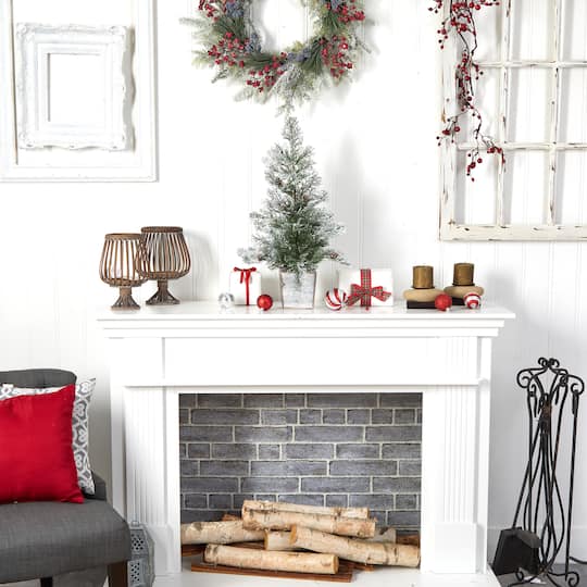 2ft. Pre-Lit Frosted Artificial Christmas Tree in Decorative Planter, Clear Lights